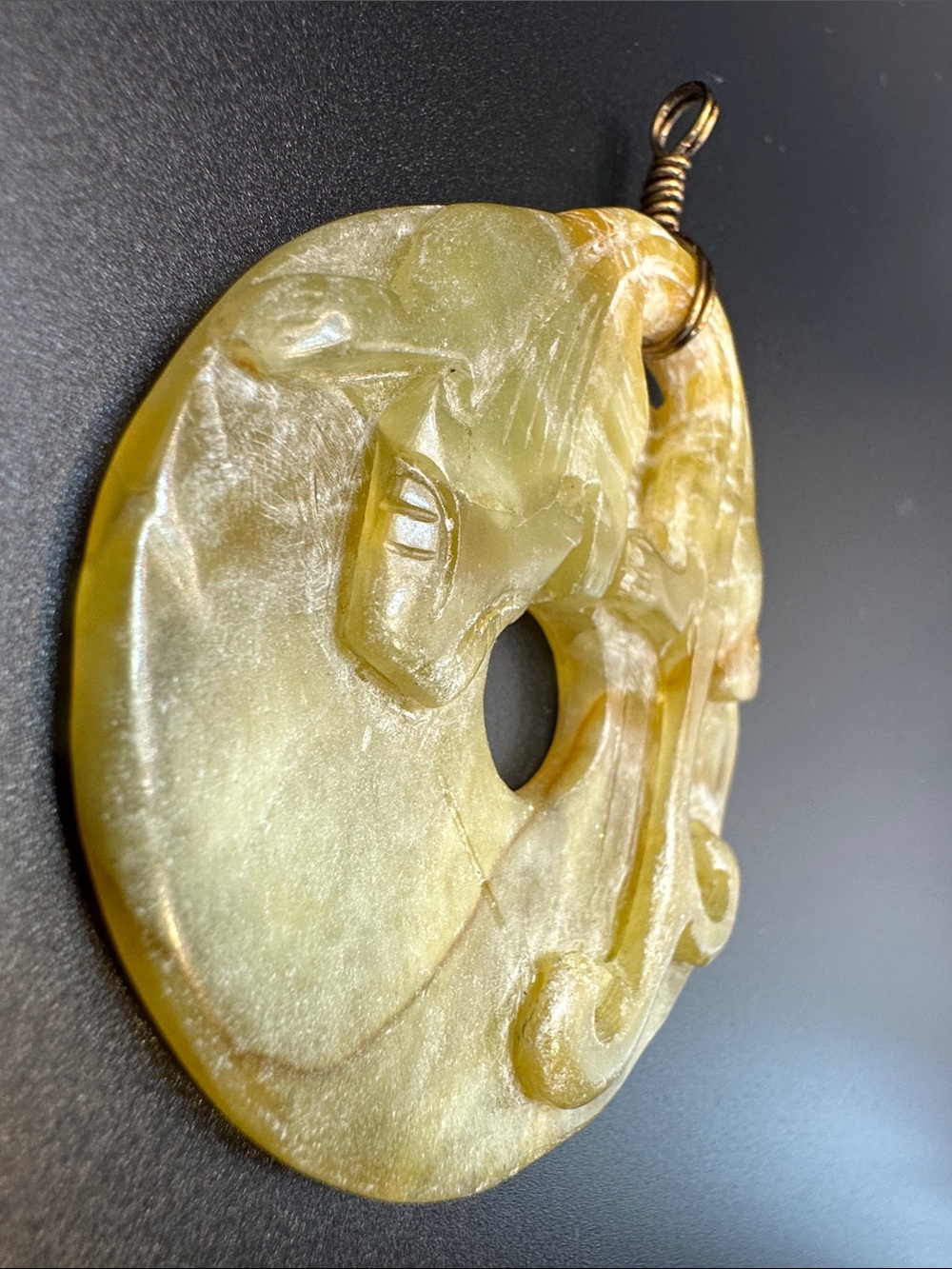 Vintage Hand-Carved Jade Sea Dragon OR Koi Pendant Symbol of Prosperity & Luck - Picture 8 of 11